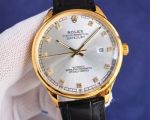 Rolex Datejust 8215 Movement 40mm 316L Steel White/Gold Sunburst Face Italian Leather Band Watch